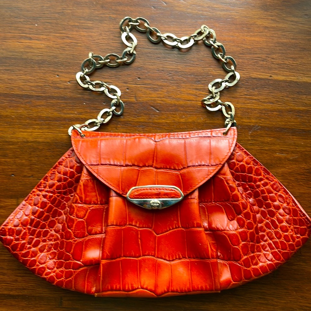 Furla Brera Croc Red/Orange leather shoulder bag -small